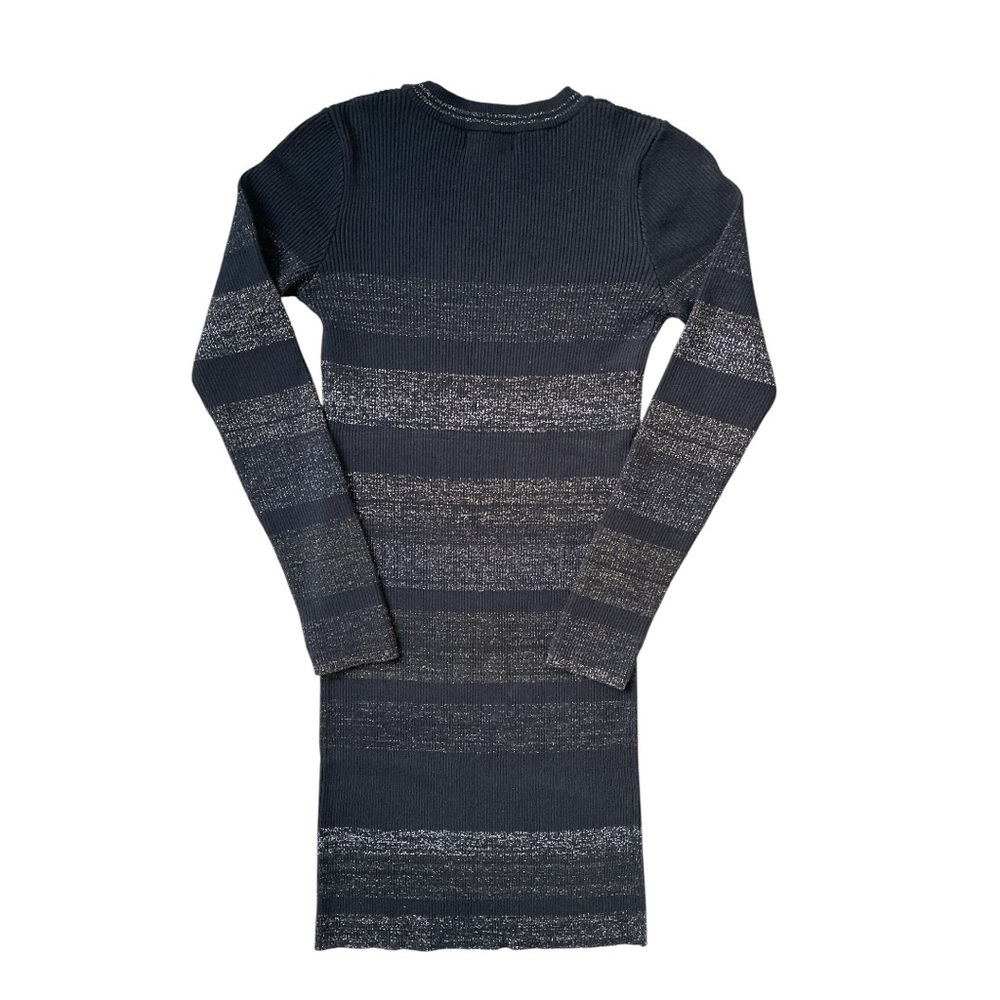 AQUA Metallic Stripe Rib Knit Sweater Dress Fitted Size S - Picture 3 of 4